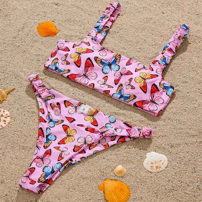 

Sexy High Waist Butterfly Printed Bikini Female Swimsuit Women Swimwear Two-pieces Bikini set Padded Bather Bathing Suit Swim F