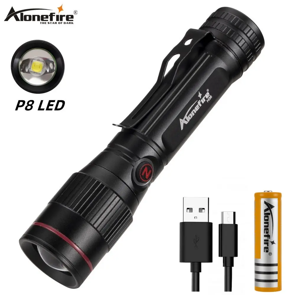 Светодиодный перезаряжаемый фонарик Alonefire H36 фонарь P8 с аккумулятором 18650 уличный