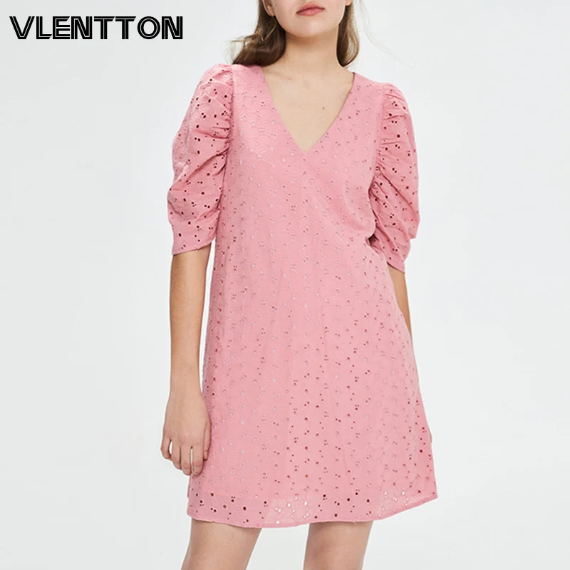 Женские пляжные платья трапеции розовые вечерние мини с v образным вырезом и