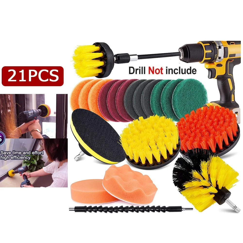 

21pcs Drill Brushes Attachment Set Car Wash Brush Auto Detailing Cleaning Tools Air Tool Accessories 4 Inch Drill Backing Plate