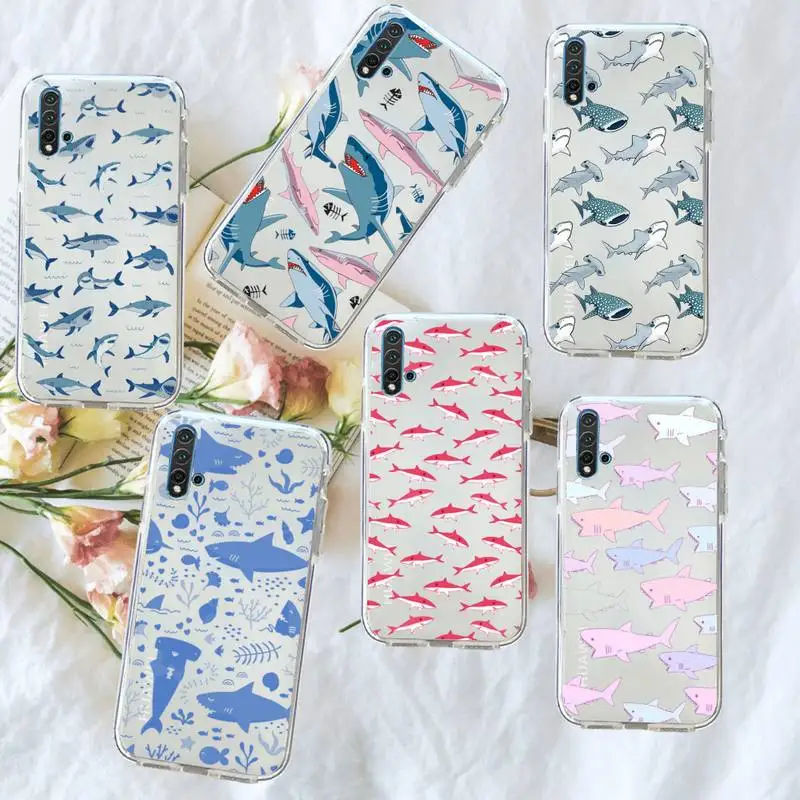 

shark animal Pink blue Cute cartoon Phone Case Transparent for Huawei honor P mate 40 20 30 10 50 i 9 x mate pro lite 8a