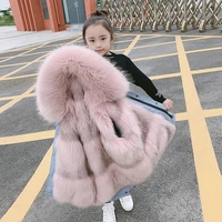 boys girls fur jacket parkas winter faux fur liner coat childrens outerwear imitation fox fur hood girls jackets coats tz127
