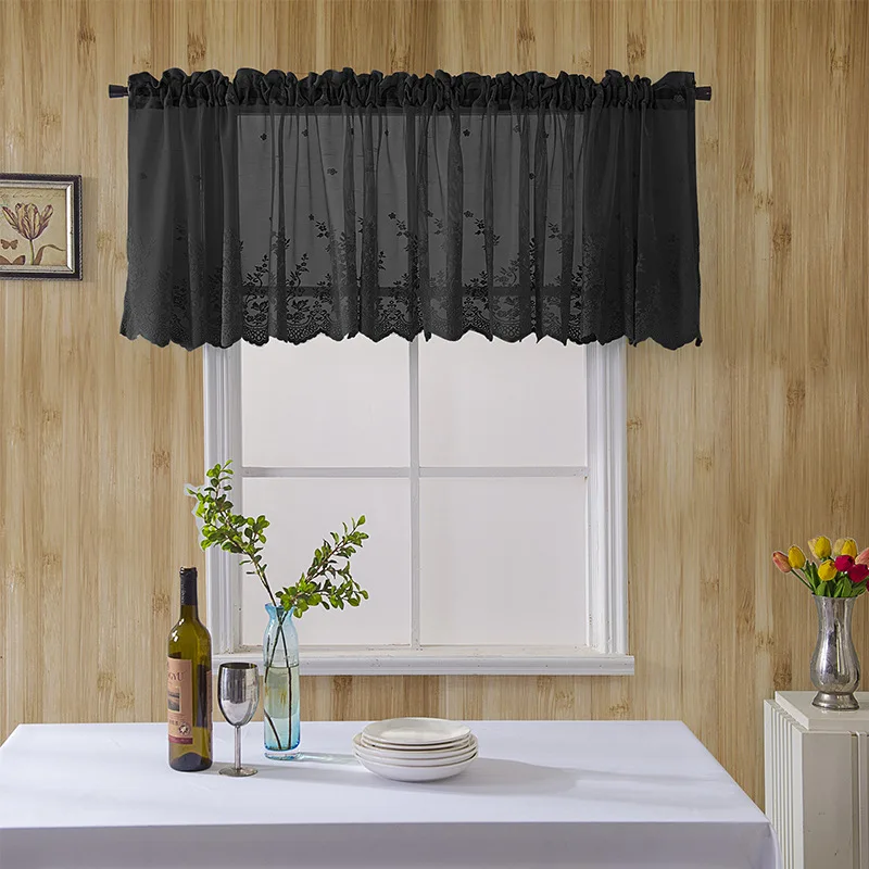 

European Black Lace Short Curtain Luxury Kitchen Coffee Door Tulle Window Curtains Valance Curtains for Living Room Home Decor