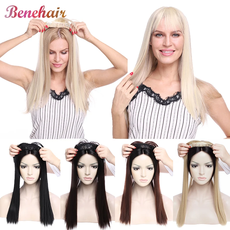 Женский парик с челкой на клипсах BENEHAIR длинные прямые накладные волосы