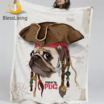 BlessLiving Pirate Pug Throw Blanket Cartoon Dog Plush Blanket for Kids Bedroom Brown Custom Blanket 150x200cm Mantas De Cama 1