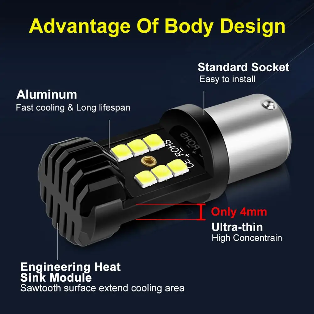 2шт 1156 BA15S P21W Led BAY15D BAU15S PY21W лампа 12SMD 3030 чипы T20 7443 W21/5W светодиодные лампы для