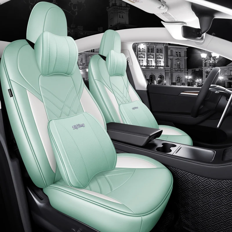 

Car Seat Covers Leatherette Custom For Tesla Model Y 2020 2021 Fit Fit Women&Men Waterproof seat cushion Sport, Touring Green