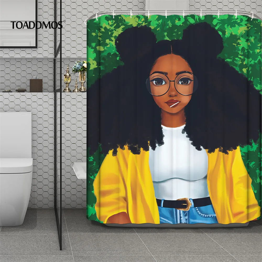 

TOADDMOS Bathroom Accessories Curtains African Girls Print Home Decor Cortinas Waterproof Shower Curtains Polyester Bath Curtain