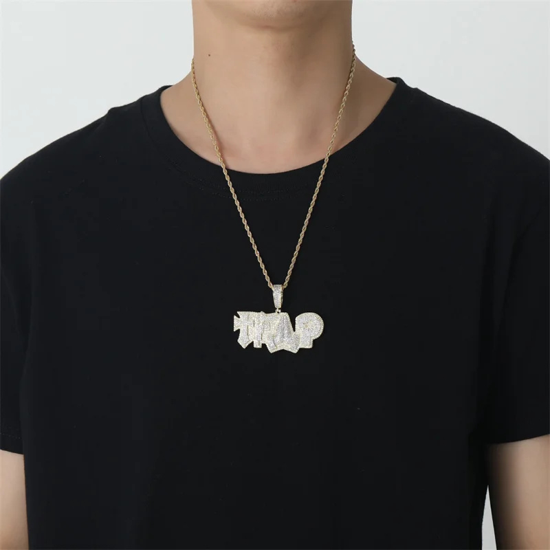 

Fashion Men'S Hip Hop Letters TRAP Jewelry Iced Out Cubic Zircon Pendant Necklace Bling Bling Letters Jewelry Accessories