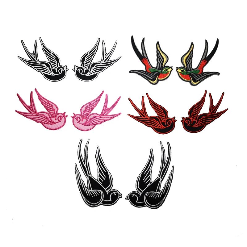 Пара цветных нашивок для курток ласточки розовые красные черные нашивки с