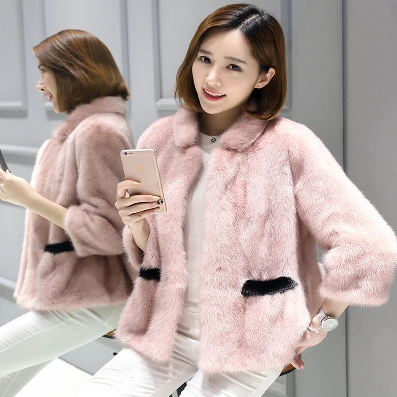Winter 2020 imported mink fur short female and female mink whole mink fur coat Slim wild fashion stand collar coat