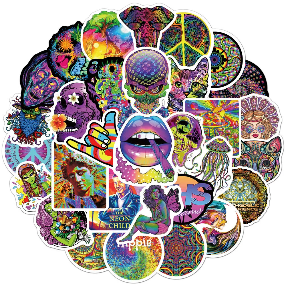 103050pcs new color psychedelic series luggage laptop stickers motorcycle mobile phone water cup stickers wholesale free global shipping