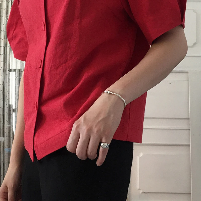 

GHIDBK 925 Sterling Silver Minimalist Hammered Knotted Bracelets Statement Irregular Bangles Women Dianty Street Style Jewelry