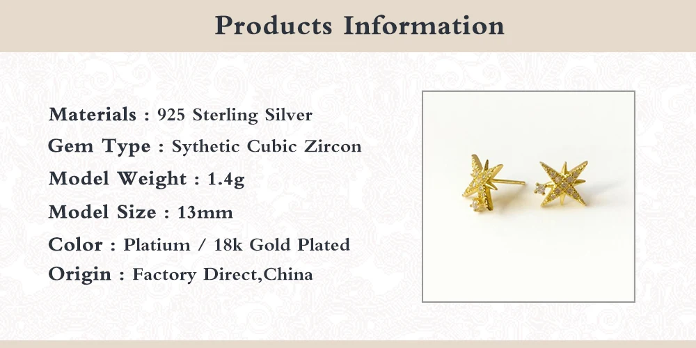 

Canner 100% 925 Sterling Silver Stud Earrings For Women Geometric Bling Star Zircon Earings Fine Jewelry oorbellen pendientes W5