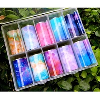 10 designset nail foil nail art transfer foil stickers paper starry sky sparkly ab color uv gel wraps nail adhesive decals bulk