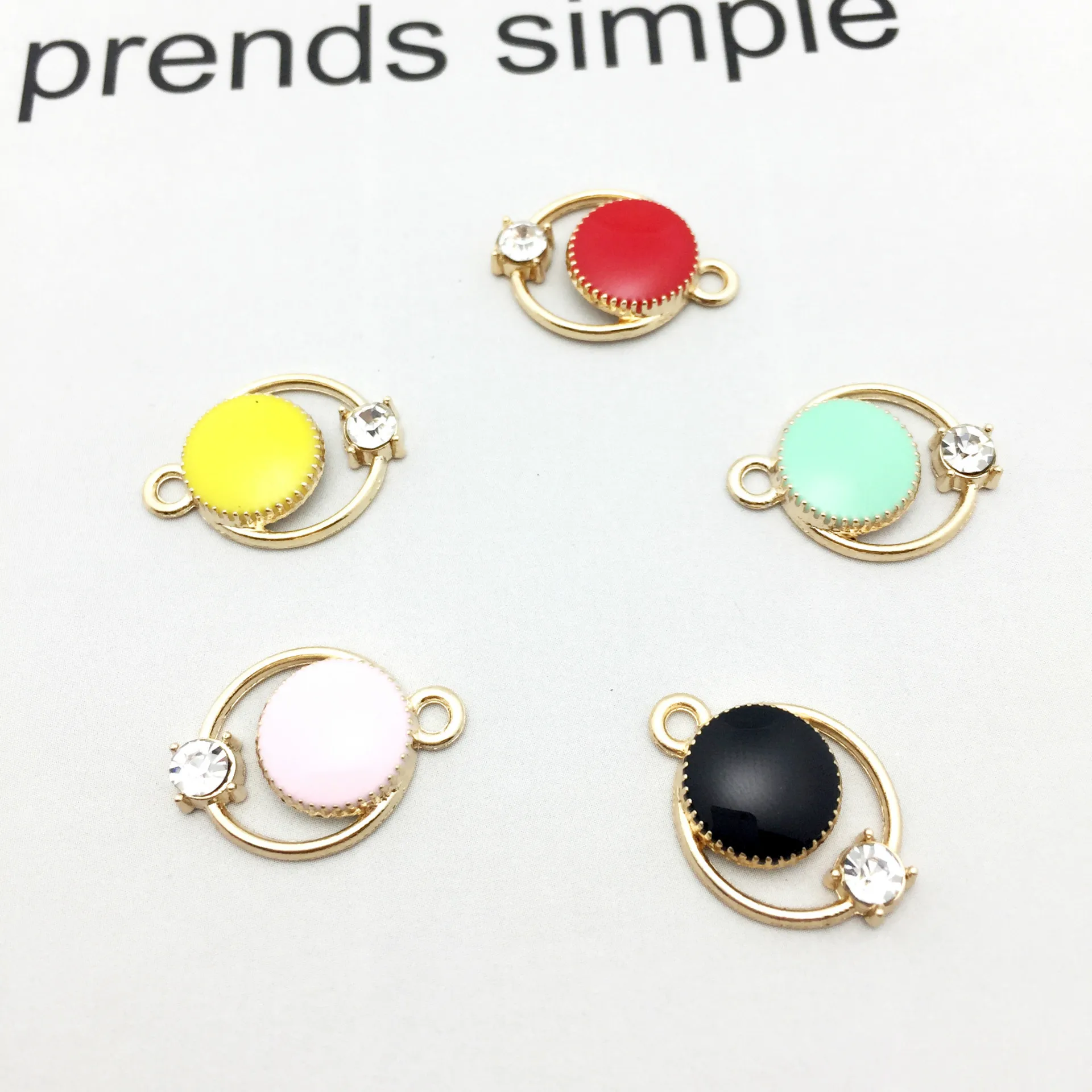 

10PC/LOT Geometry Round High Quality Enamel Charms with Rhinestone Fashion Alloy Jewelry Accessories 17*20mm