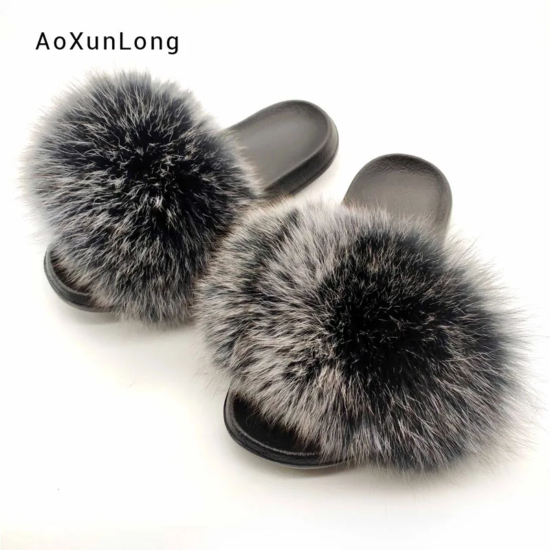 Шлепанцы женские домашние из меха лисы элегантные меховые тапочки сланцы