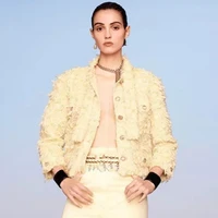 2021 autumn winter yellow tassel jacket women runway brand designer unique ribbon tie tailored short coat outwear