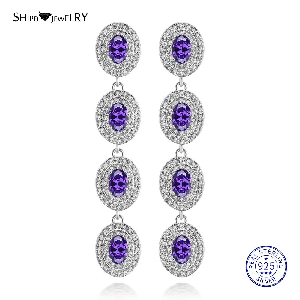 Женские серьги подвески Shipei натуральный аметист в форме капли из 100% серебра с