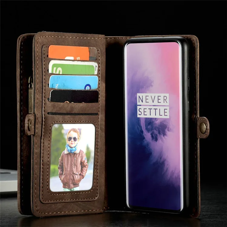 1+ 7 Роскошный кожаный чехол для oneplus 7 Pro Флип Магнитный съемный кошелек чехол для телефона на молнии oneplus 7 pro карман для карты с подставкой сумки