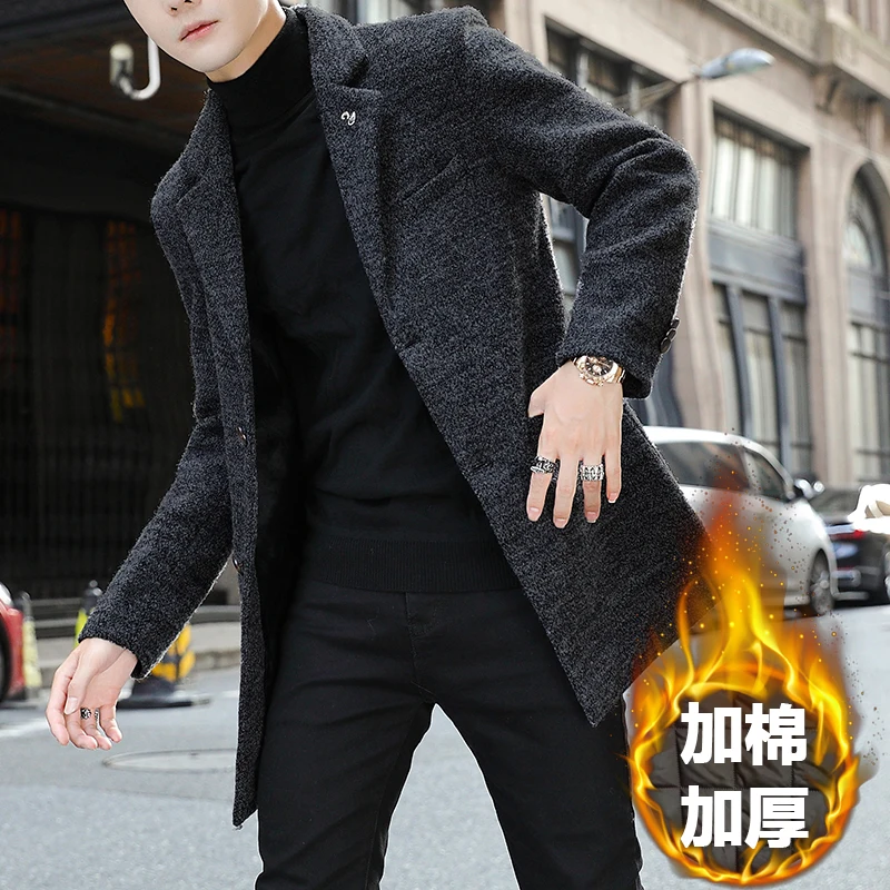 Мужской зимний теплый Тренч приталенные повседневные куртки с отложным