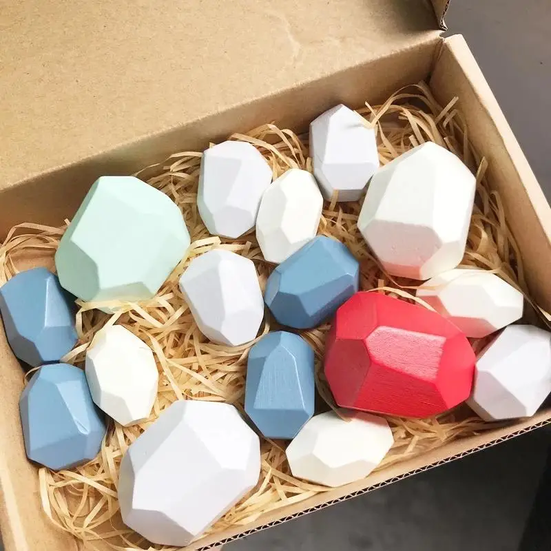 36Pcs Wooden Colored Stone Jenga Building Block Educational Toy Baby Stacking Game Balancing Stone Jenga Wooden Toy for Kids