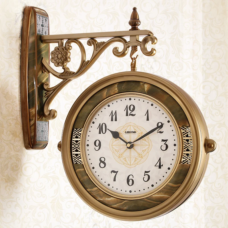 

Large European Wall Clock Retro Double Sided Luxury Living Room Modern Simple American Watch Wall Creative Silent Clocks W6B