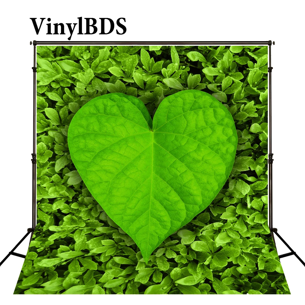 

VinylBDS Valentine's Day Backdrop Photography Backdrops Green Leaves and Love Background Fresh Wedding Backdrop for Photocall