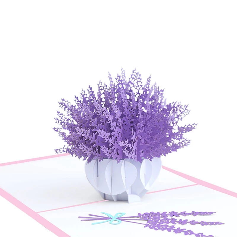 3D всплывающие поздравительные открытки Лаванда лазерная резка почтовая карта на