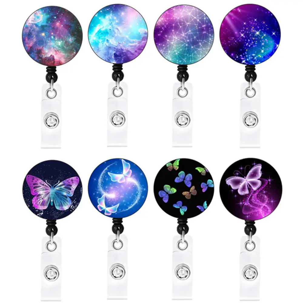 

8 Color Fashion Creative Butterfly Retractable Nurse Badge Reel Clip Badge Holder Students Doctor ID Card Holder Key Chain 2021