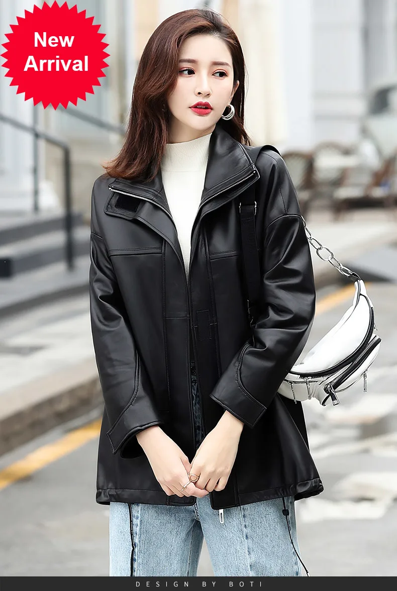 

2020 Spring Autumn New sheepskin jacket jacket fashionable casual loose genuine leather coat women's medium length