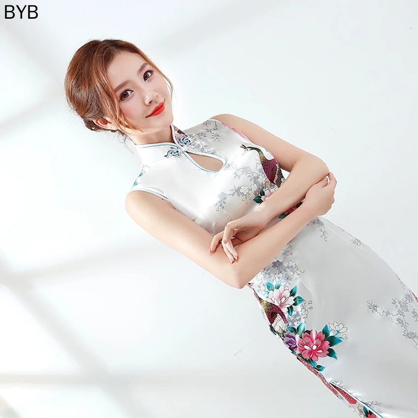 Длинные Стильные женские цветочные китайские традиционные костюмы Qipao Cheongsam