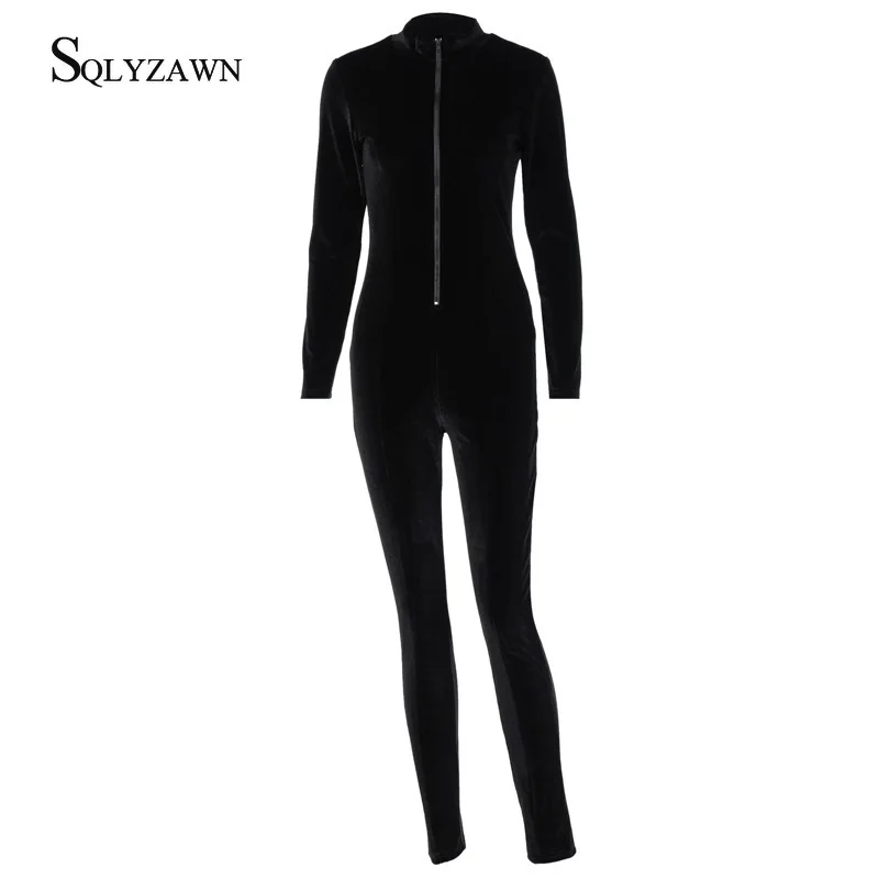 

2020 Autum Velvet Sweatsuit Slim Fit Long Sleeve Zipper One Piece Romper Casual Skinny Long Trousers Body Jumpsuit Streetwear