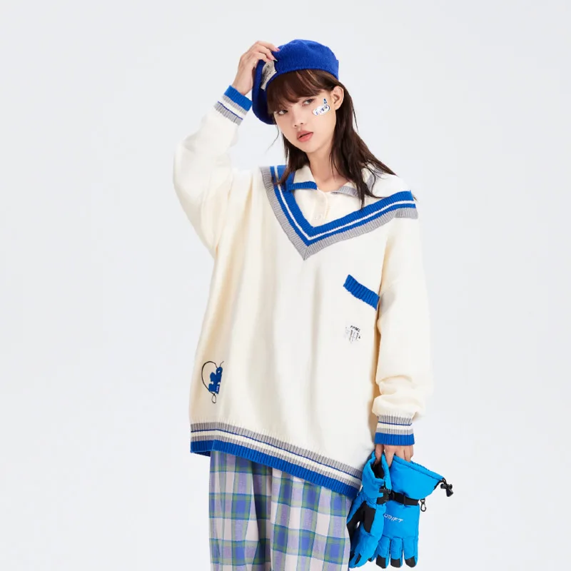 Имитация двух свитеров Женская шикарная винтажная корейская модная