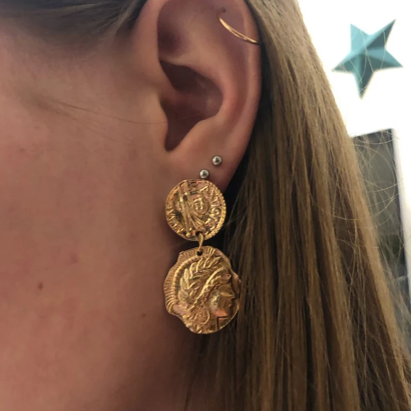 Женские серьги подвески docona марочные с гравировкой в виде монет Длинные круглые