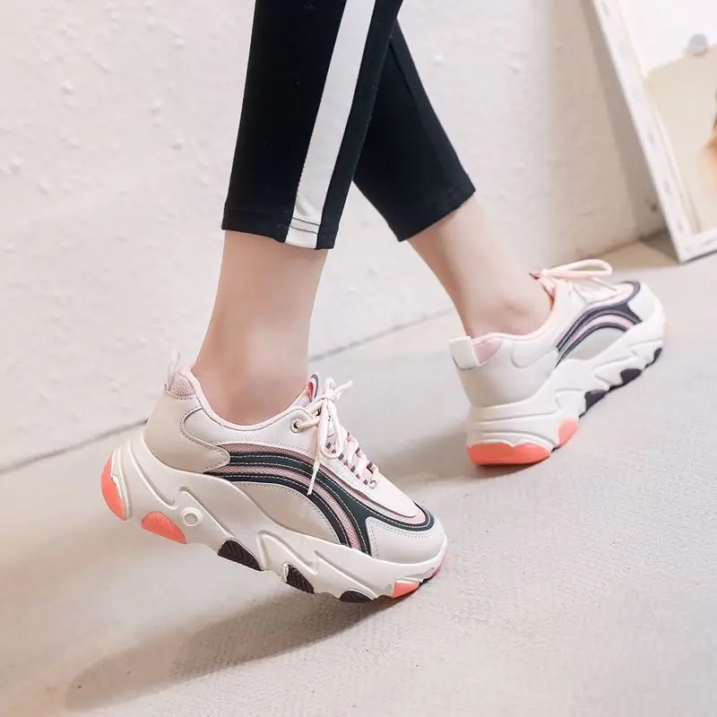 Женские кроссовки с перекрестной шнуровкой Fujin дышащие повседневные сетчатые на