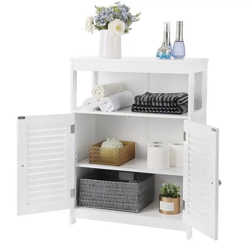 

White Modern Double Door Storage Cabinet Family Bathroom Toilet Furniture Towel Cabinet Floor Standing Bathroom Accessories HWC