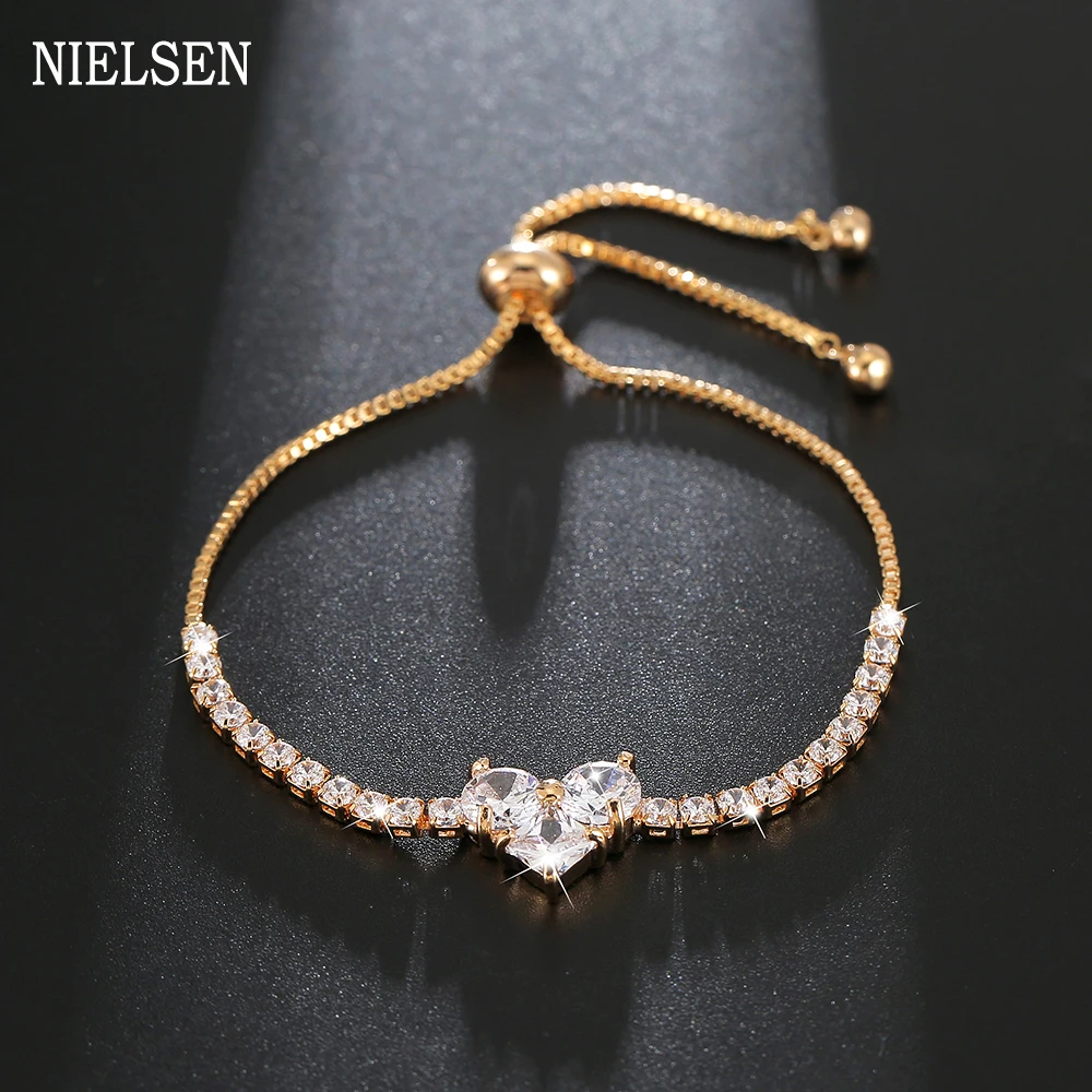 Модные корейские браслеты с цирконием в форме сердца регулируемая цепочка для