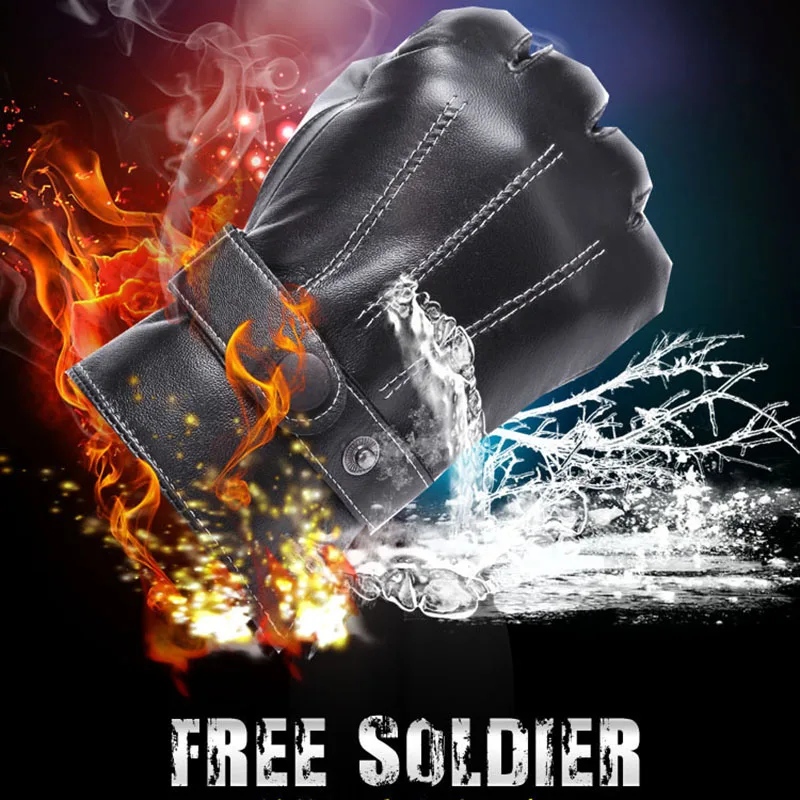 Зимние Модные черные кожаные перчатки на открытом воздухе ветрозащитные теплые с сенсорным экраном