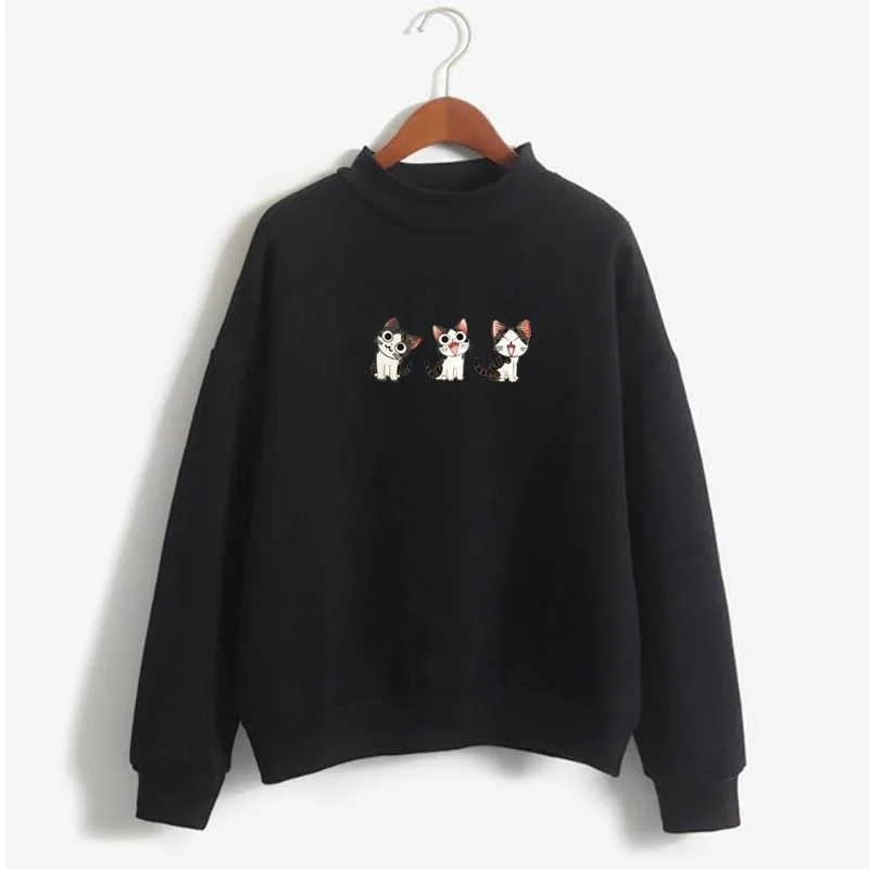 Милые зимние топы с длинными рукавами и принтом трех котят Женская Повседневная