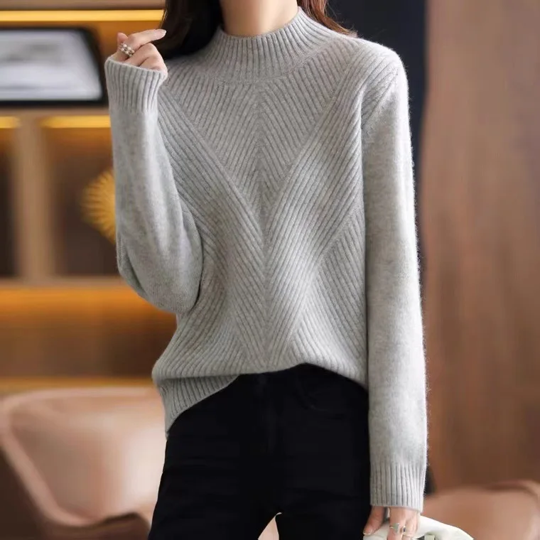 Плотный зимний свитер женский теплый белый пушистый джемпер с ложным воротником