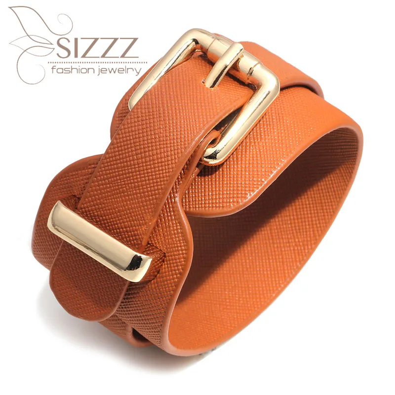 Женский широкий браслет из ПУ кожи разноцветный регулируемый в европейском и