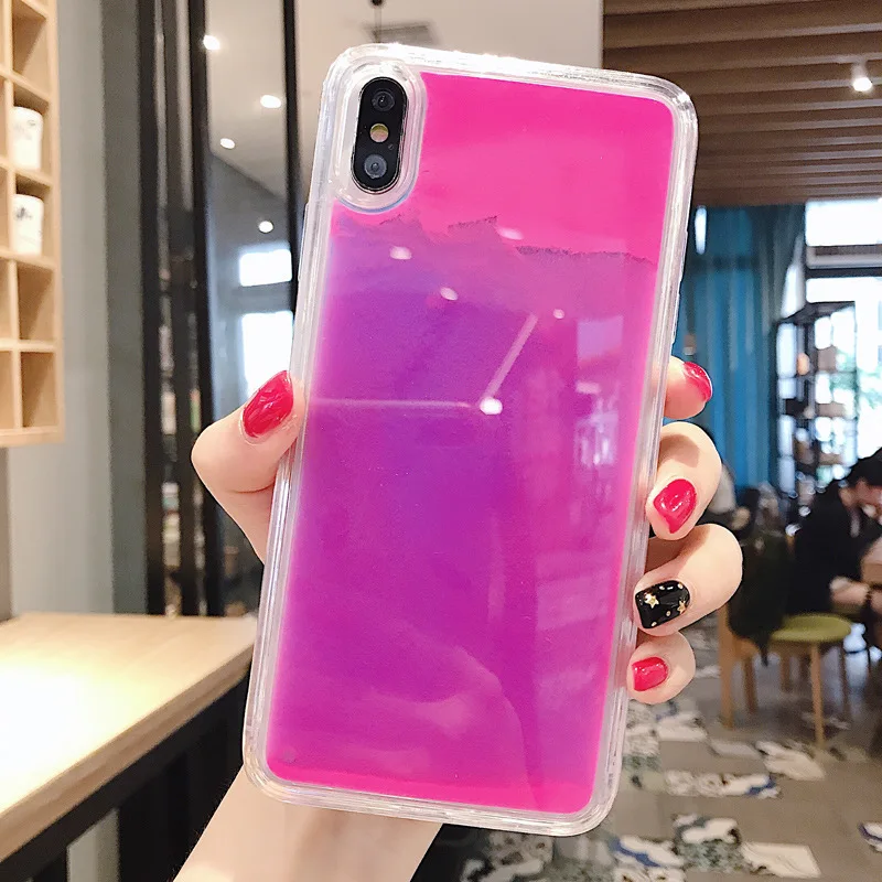 Светящийся неоновый песочный однотонный чехол для Iphone 11 11Pro X XS XR Max 6 6S 7 8 Plus светящийся в темноте жидкий Блестящий песок чехол - Цвет: 1