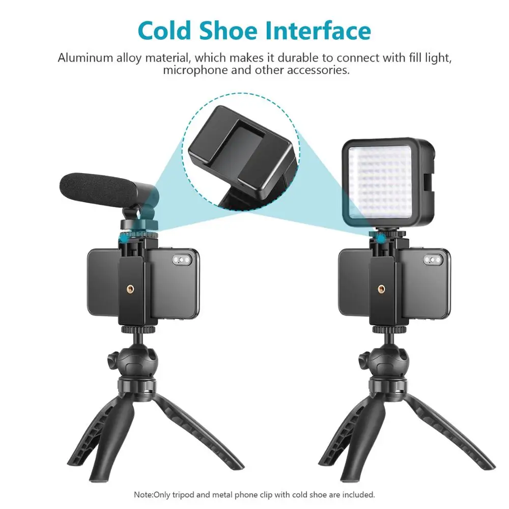 

Neewer Mini Tripod Table Top Phone Tripod Stand with Metal Smartphone Clip,For iPhone/Samsung/Huawei etc, with 1/4 Inches Screw
