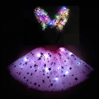2021 new mesh ribbon light emitting led childrens skirt stage dance performance festival party big star print headband pink