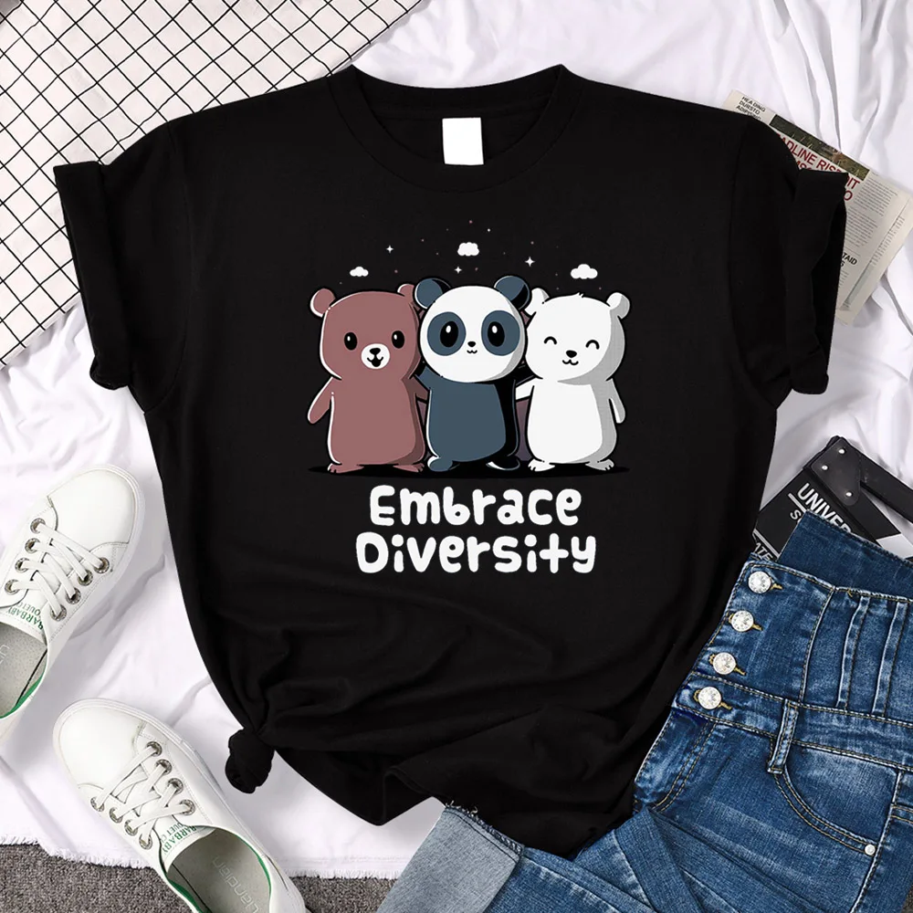 

Ladies T-Shirt Panda Brown Bear And White Bear Friend Print T Shirts Women O-Neck Big Size Short Sleeve Kawaii Animal Womens Top