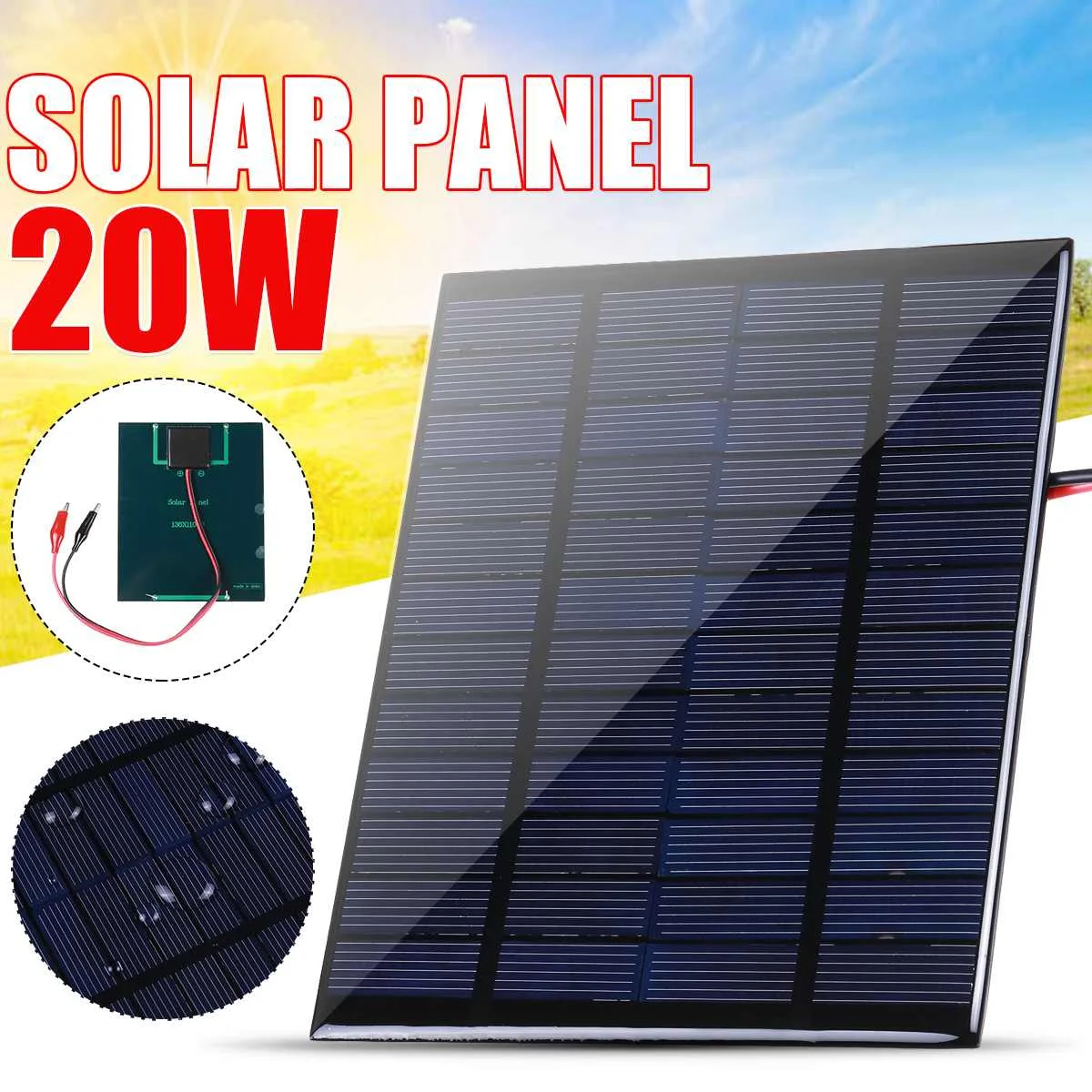 20W Solar Panel 12V Solar Cell Solar Panel For Lamp Fan Pump For Outdoor Camping Garden Charger Outdoor Battery Supply