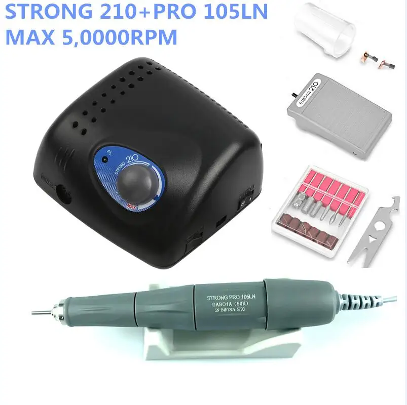 NEW 50000RPM Authent 65W Electric Nail Drill Machine Strong 210 PRO 105LN 2.35mm Model Manicure Pedicure Nail File Bit