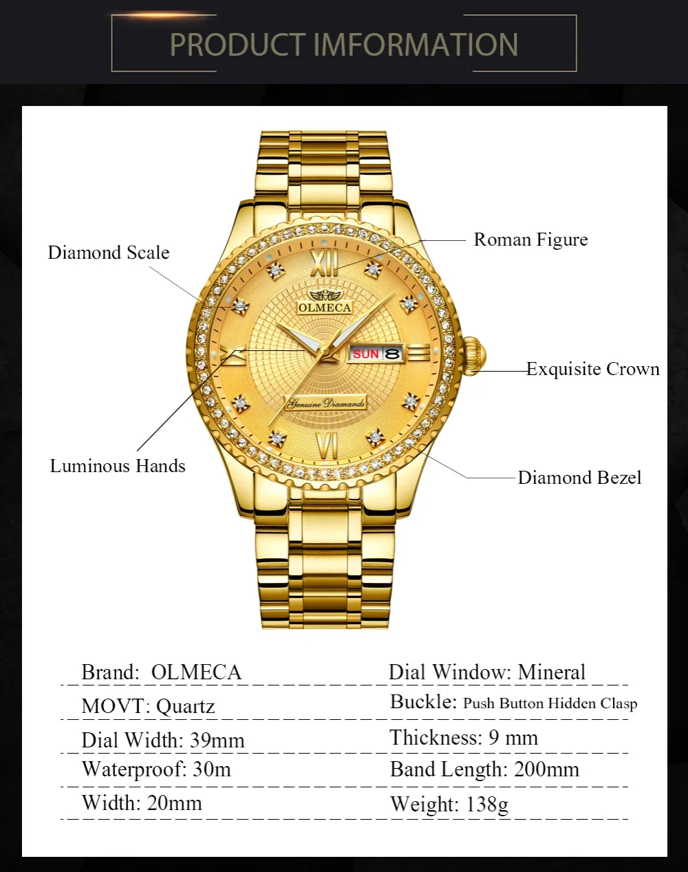 

OLMECA New Fashion Men's Watch Classic Waterproof Leisure Stainless Steel Quartz Watch Business Watch Brand Men's Watch B0021