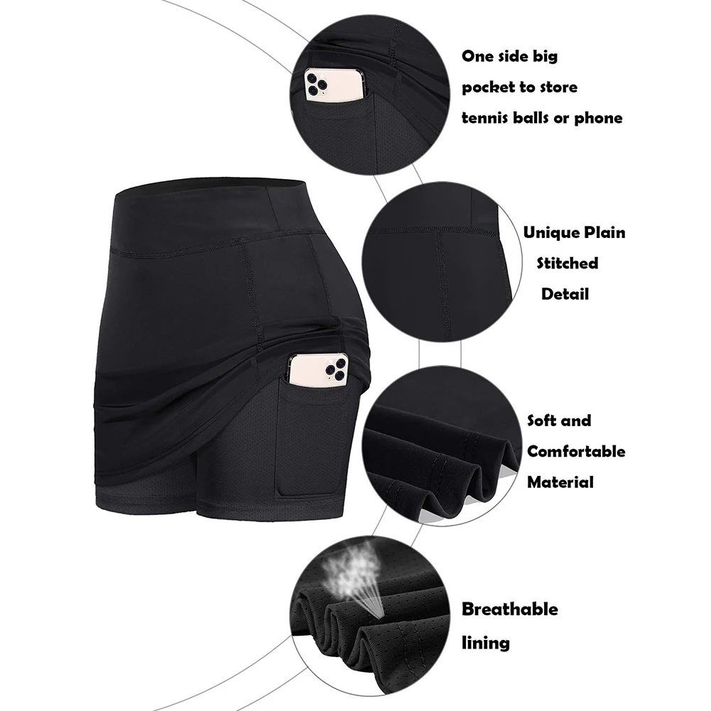 

3XL Mini Skirts 2020 Summer Sexy Women Sporty Double-Layer Pocket Elastic Tennis Golf Shorts Mini Pencil Skirt Female Skirts